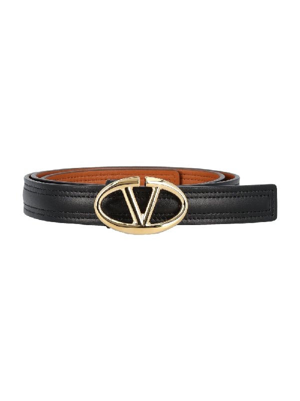 V Logo Buckle Leather Belt