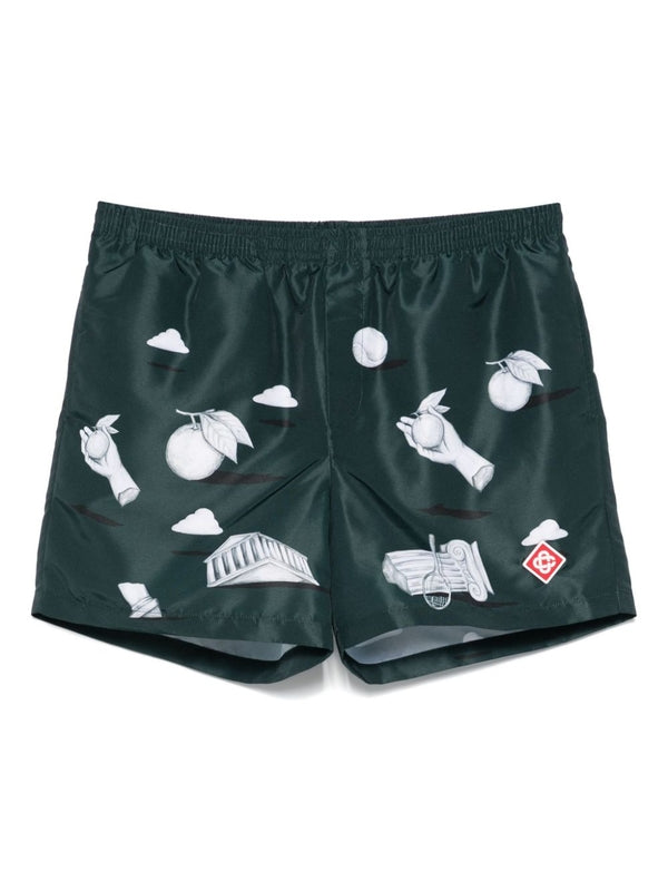 Logo Patch Pattern Swim Shorts