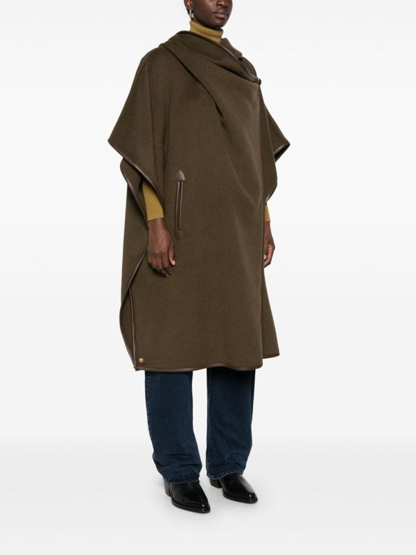 Brown Wool Cashmere Hooded Cape