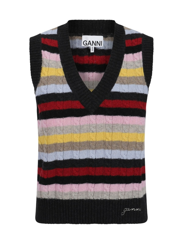 GANNI - Stripe Logo Knit Vest - Jente