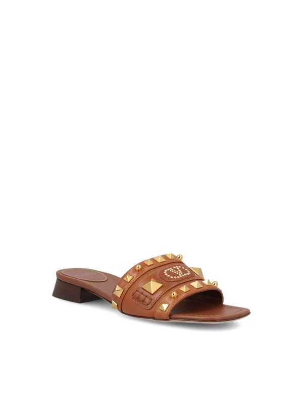 Rockstud Leather Slides