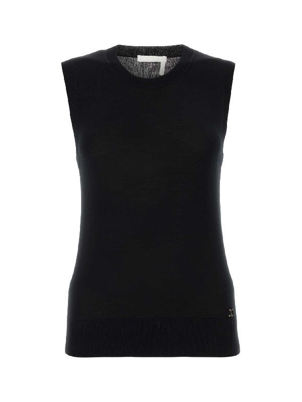 Black Crewneck Wool Knit Vest