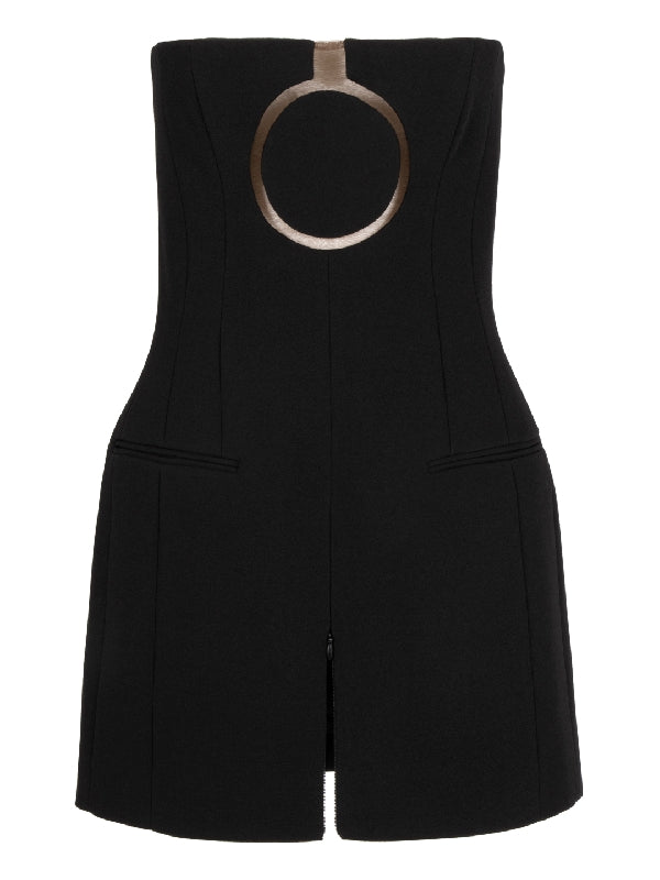 Tulle Insert Wool Off-shoulder Top