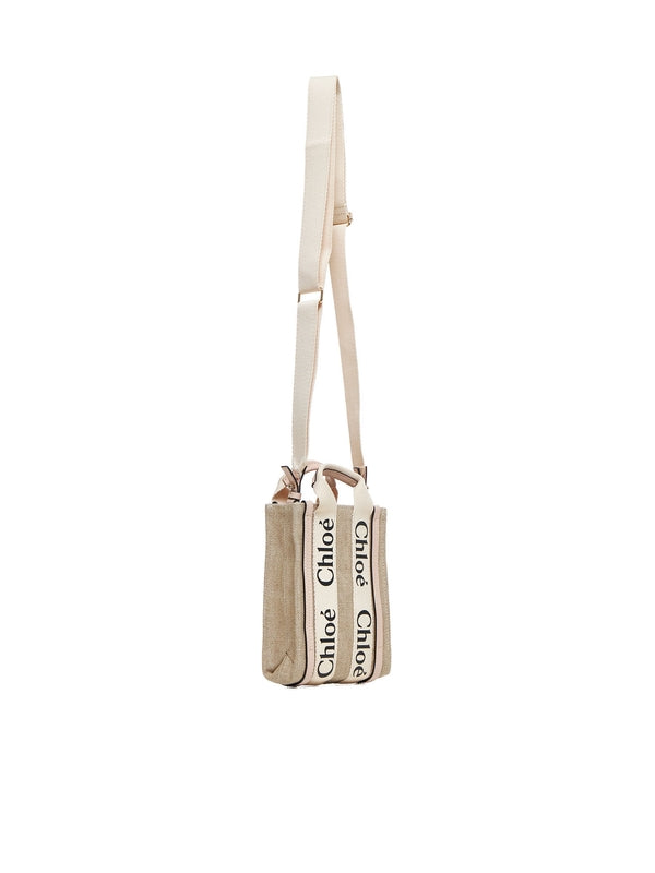 Woody Logo Linen Shoulder Bag