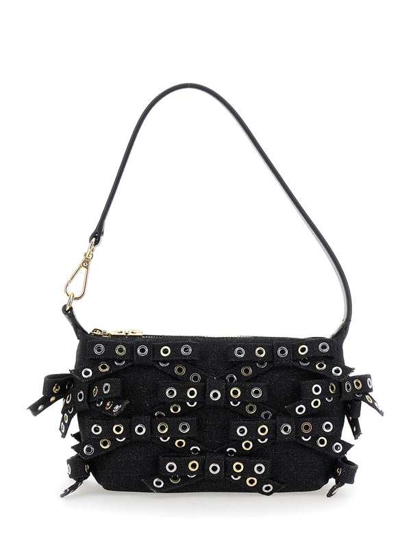 BUTTERFLY Eyelet Bow Denim Shoulder Bag