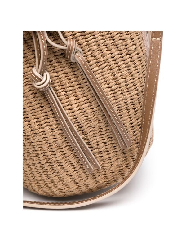 Woody Logo Raffia Small Bucket
  Bag