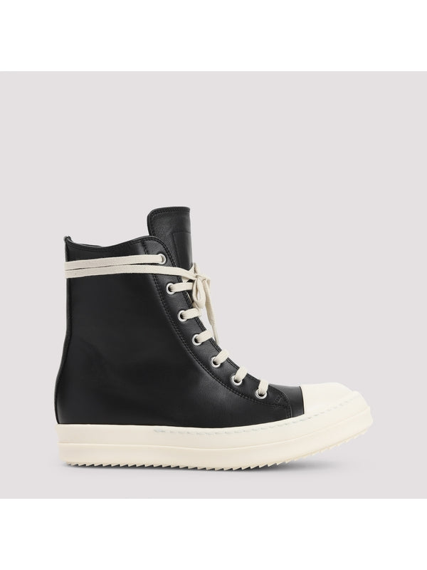 Zipper Detail Leather High Top Sneakers