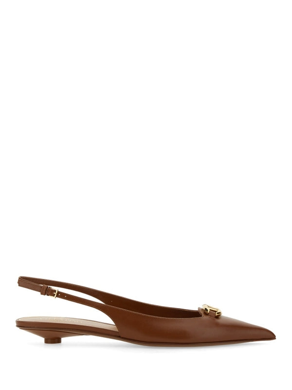 V Logo Leather Slingback Heel