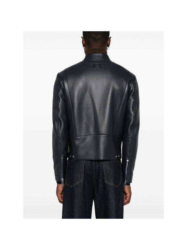 Back Logo Leather Biker Jacket