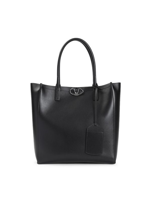 V Logo Leather Tote Bag