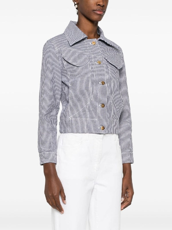 JP Logo Embossed Stripe Denim Jacket