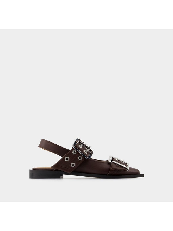 GANNI - Buckle Metallic Flat Shoes - Jente