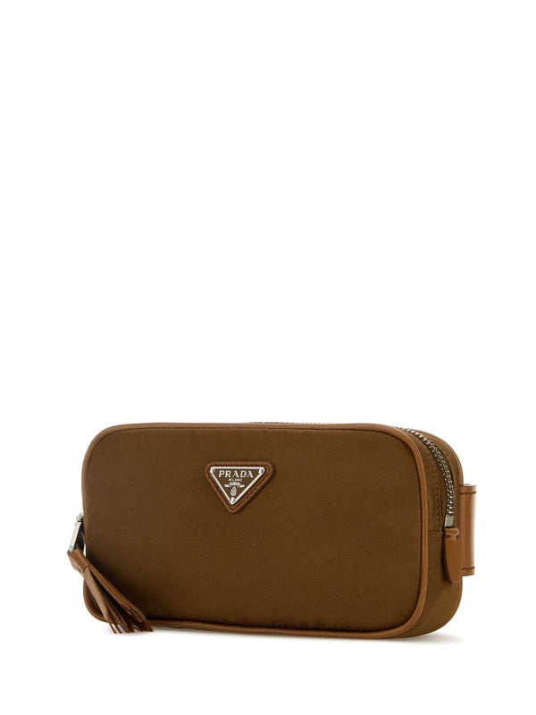 Triangle Logo Nylon Tassel Detail Pouch
