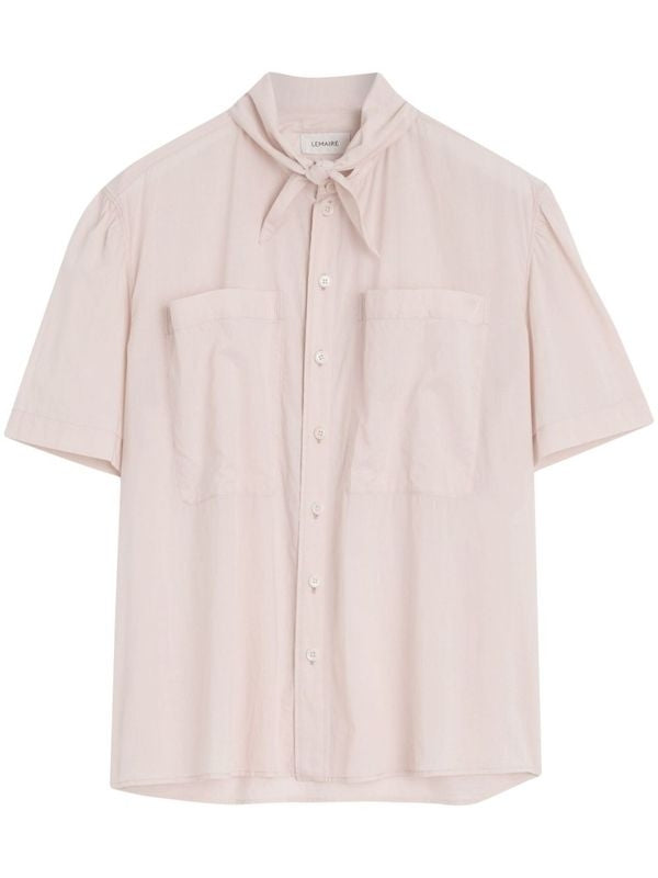 Scarf Neck
  Double Pocket Cotton Shirt