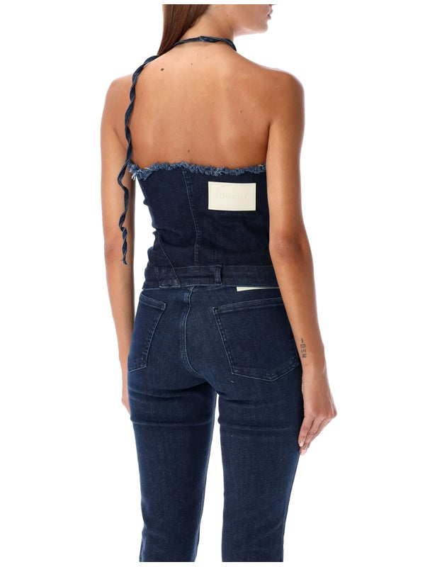 Strap Detail Denim Tube Top