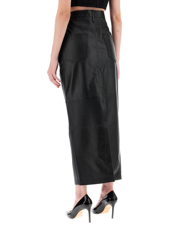 Lambskin Leather Long Skirt