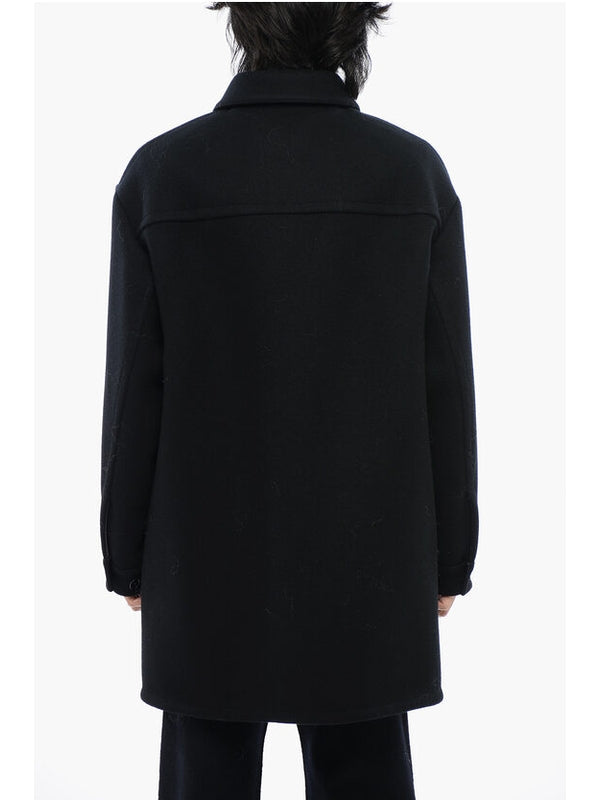 Navy Wool Zip-Up Coat