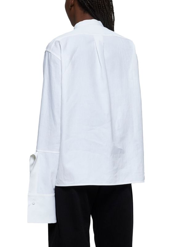 White Collarless Linen Shirt