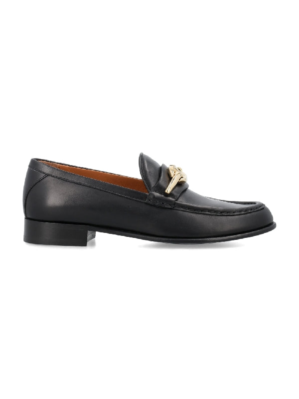 V Logo Bold Chain Accent Leather Loafers