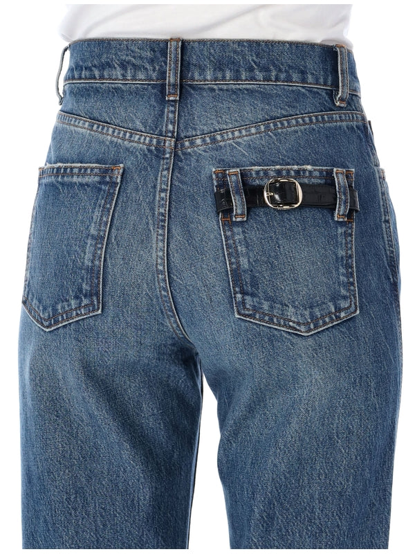 Buckle Cotton Denim Pants