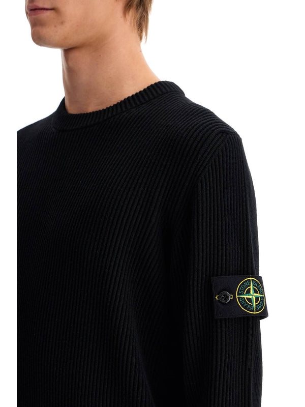 Woven Patch Crewneck Wool Knit