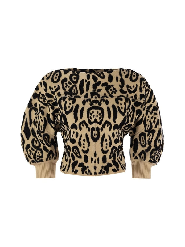 Leopard Jacquard Pattern Drop Shoulder Knit