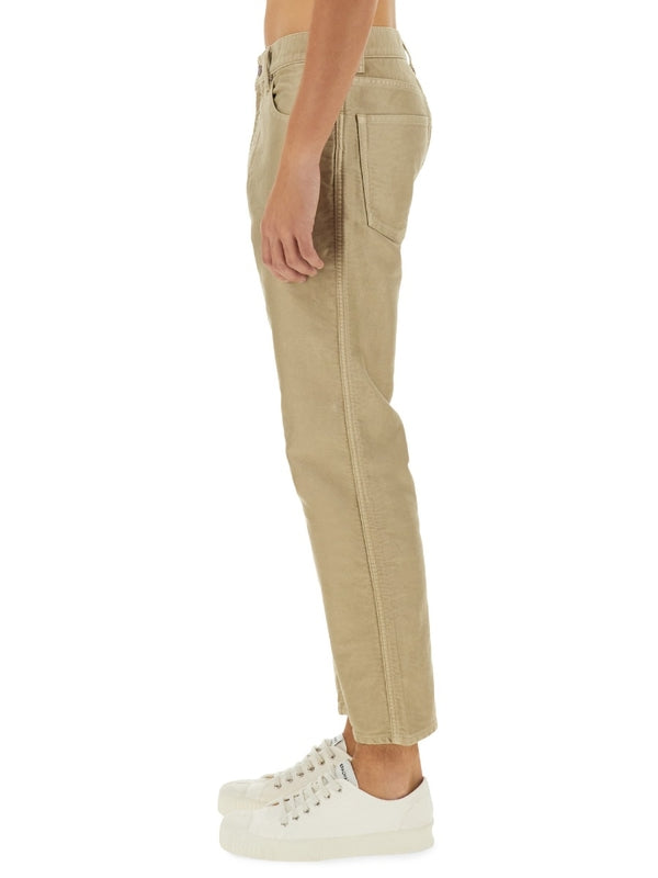 Beige Cotton Denim Pants