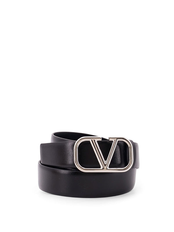 V Logo Leather Belt