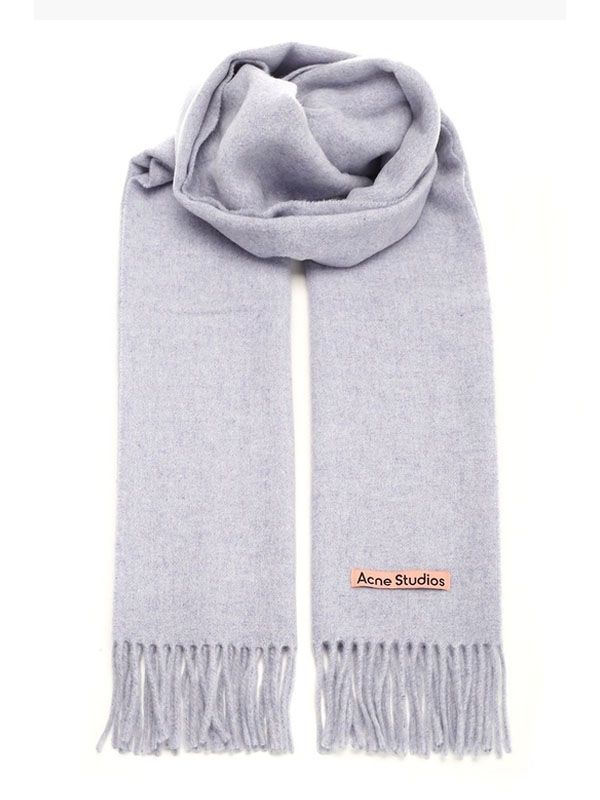 Logo Patch Fringe Wool Scarf