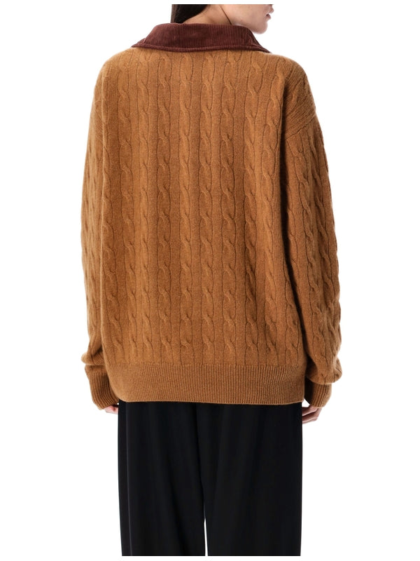 V-neck braided sweater Knitted