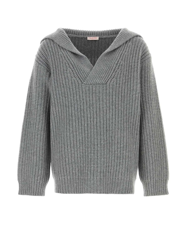 V Neck Wide Collar Cashmere
  Knit