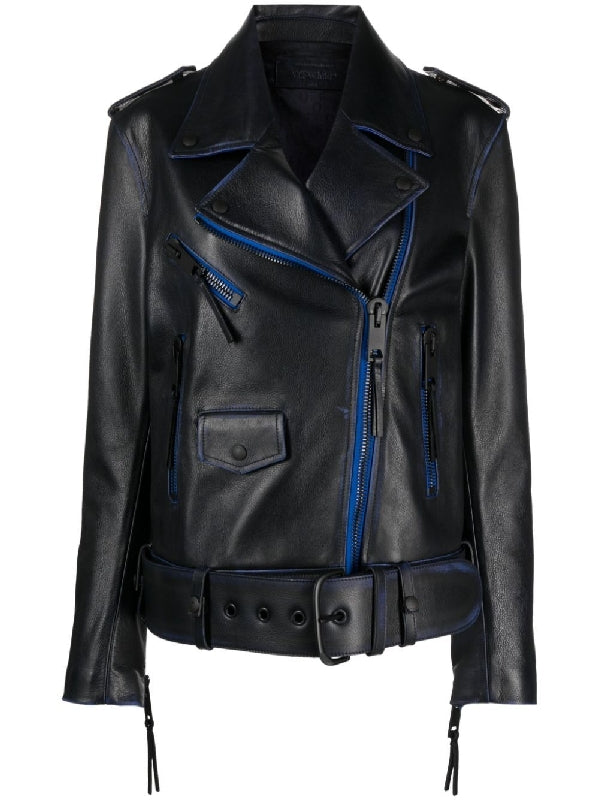 Blue Line Detail Biker Jacket