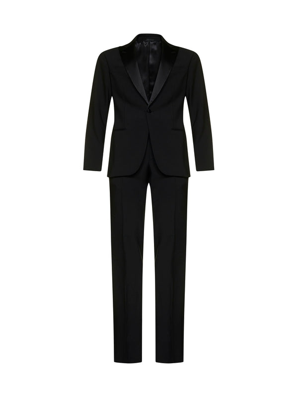 Black Single Wool Tailored Suit Set