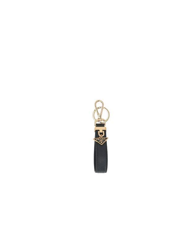 Triangular Logo Saffiano Leather Keyring