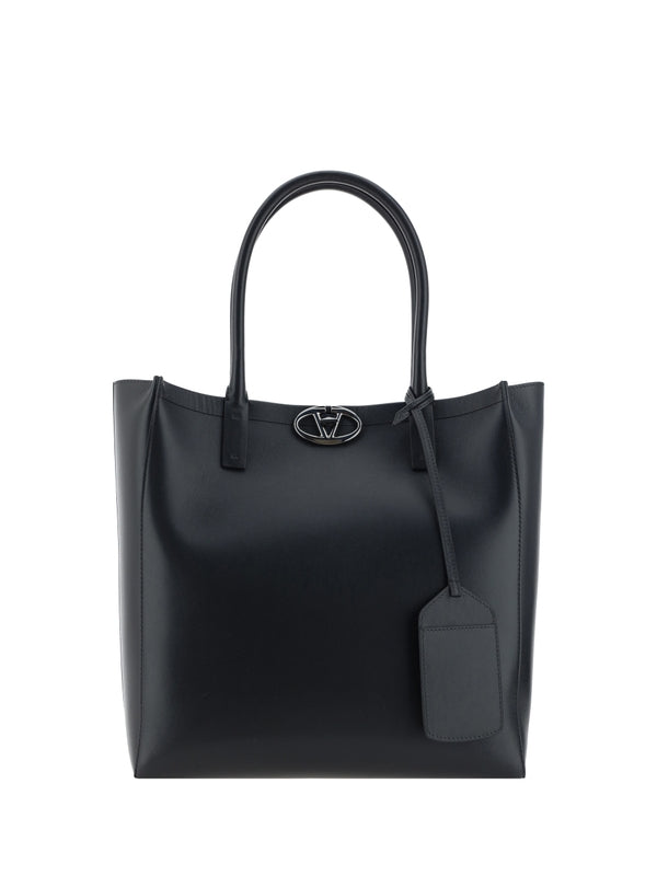 V Logo Leather Tote Bag