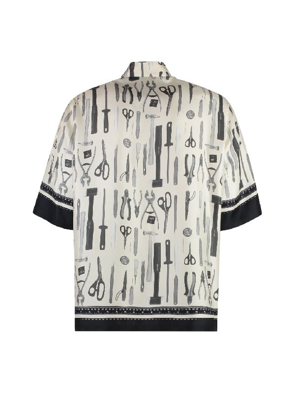 Allover Tool Printed Silk Short Sleeve
  Shirt