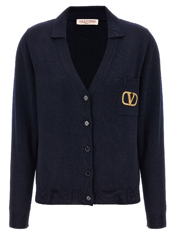 V Logo Wool Cardigan