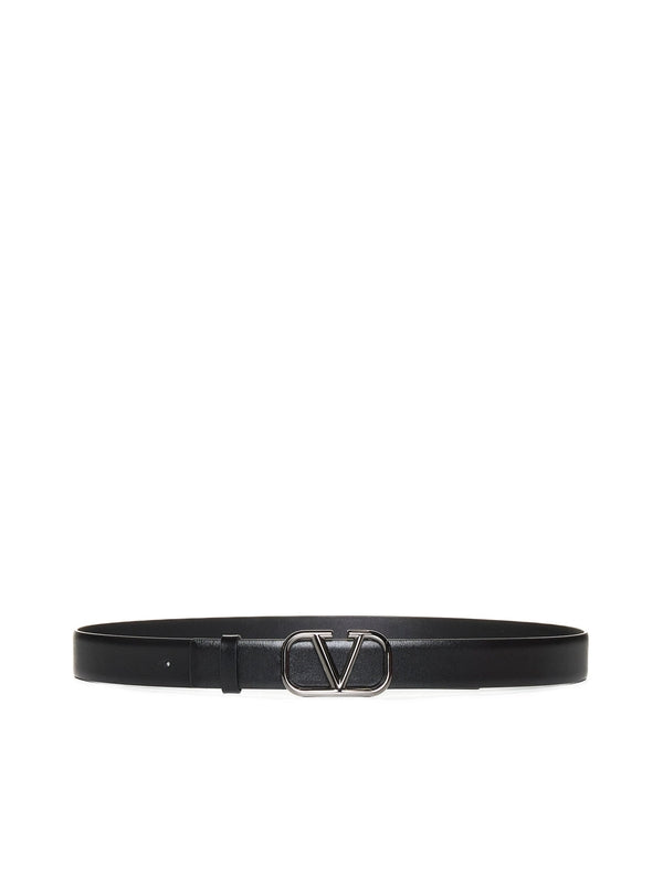 V Logo Buckle Leather Belt