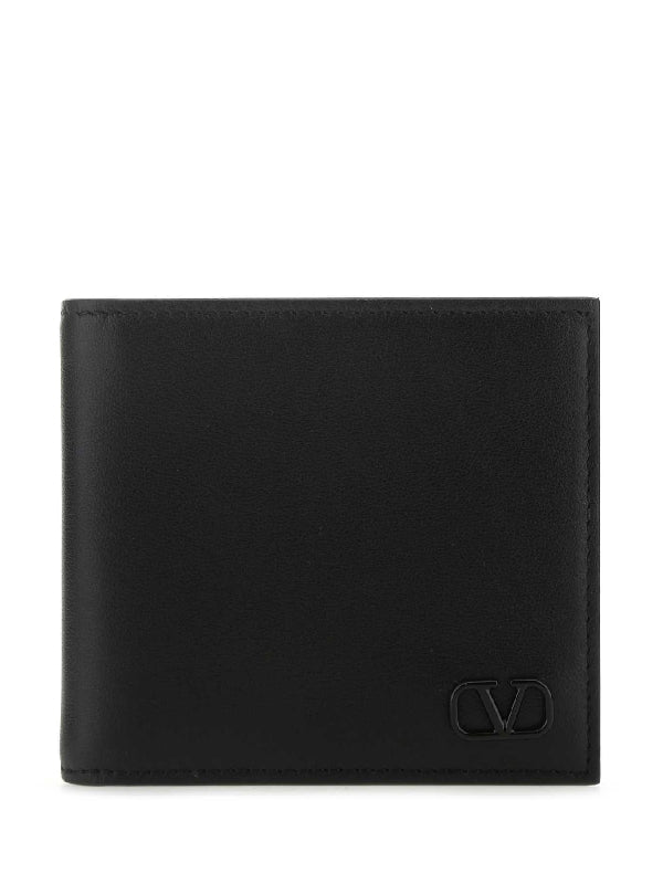 V Logo Detail Leather Bifold Wallet