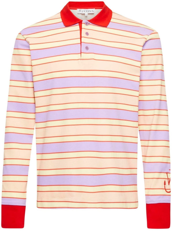 Anchor Logo Embroidery Stripe Cotton Polo Shirt