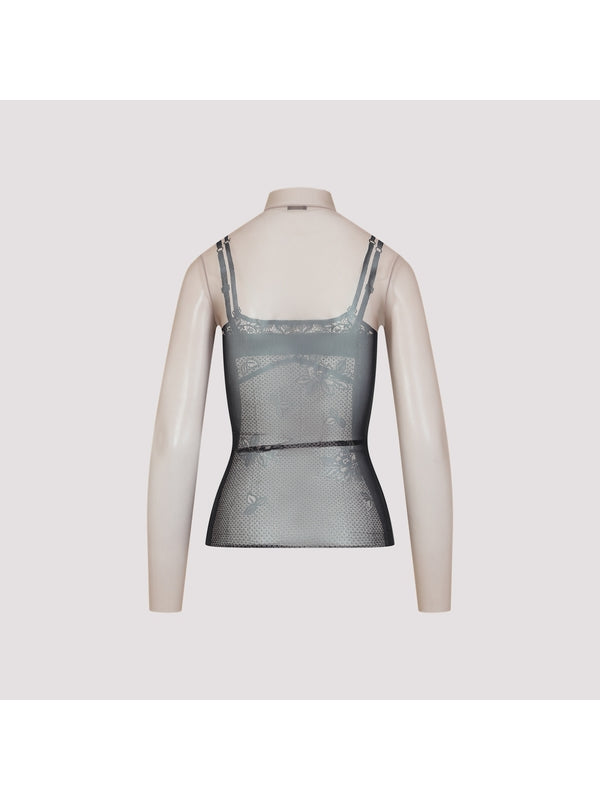Trompe-L'oeil High-Neck Long-Sleeve Top