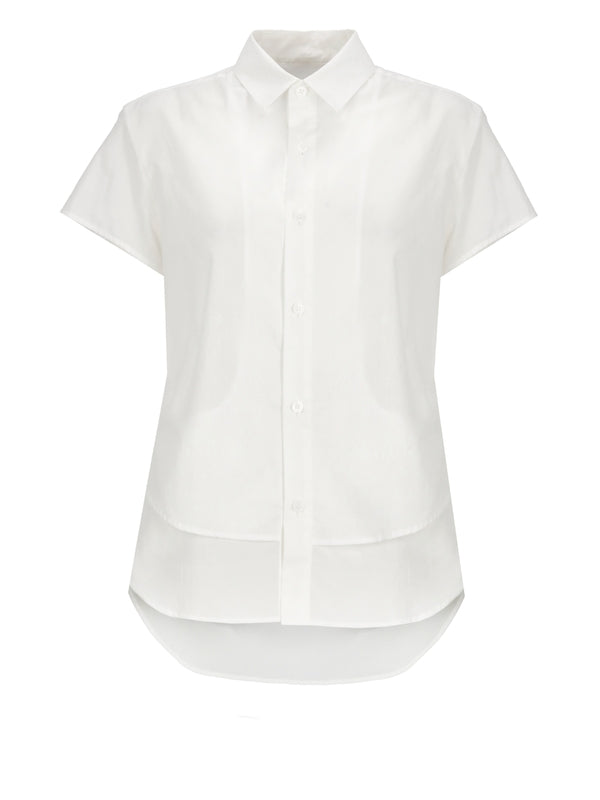 Asymmetric Sheer Cotton Short-Sleeve Shirt