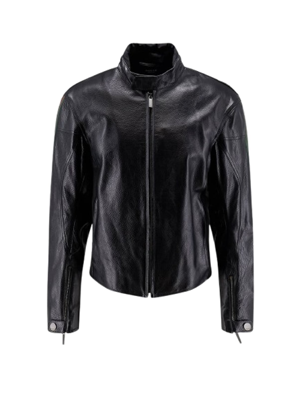 Leather Biker Jacket with Web Details