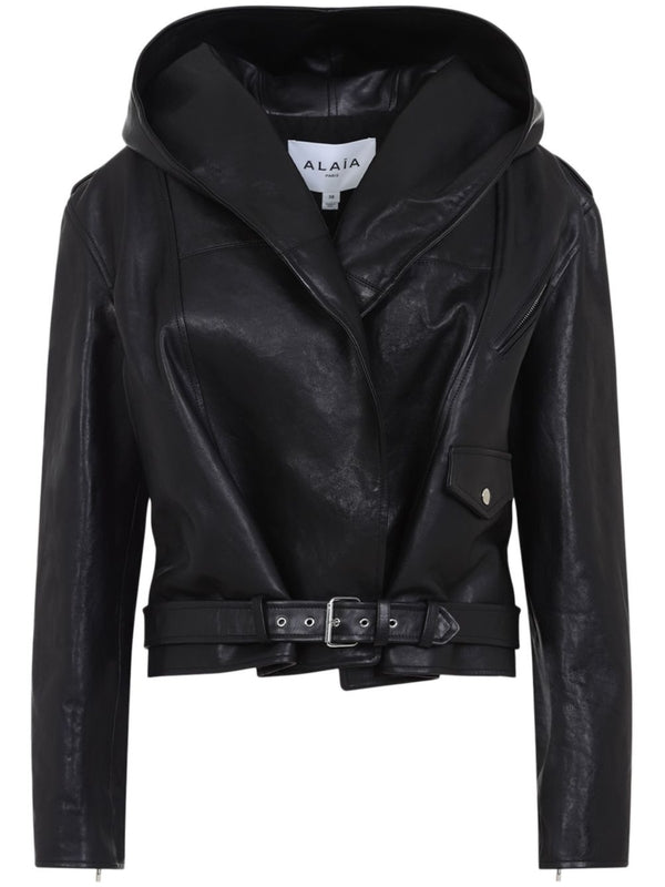 Buckle Strap
  Hooded Leather Jacket