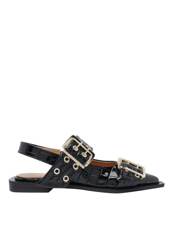 Buckle Strap Slingback Flat Shoes