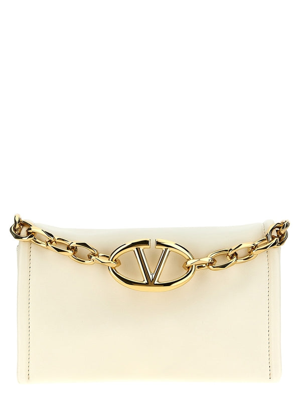 V Logo Chain Leather Clutch
  Bag