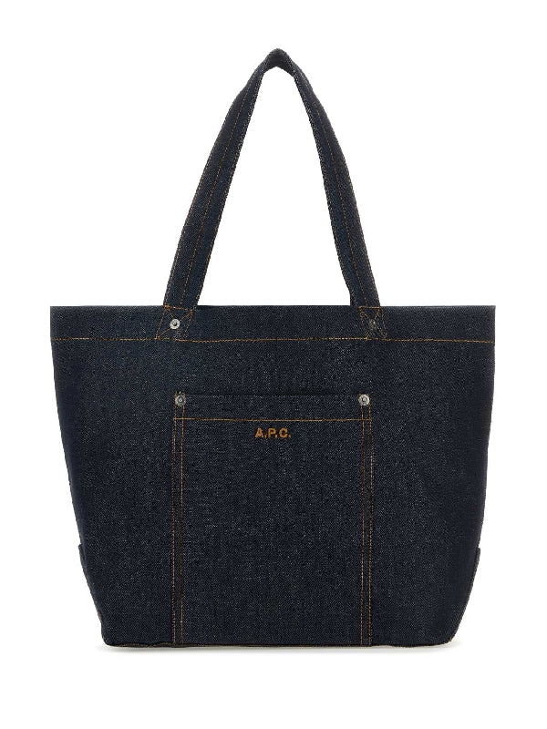 Thais Logo Pocket Denim Tote Bag