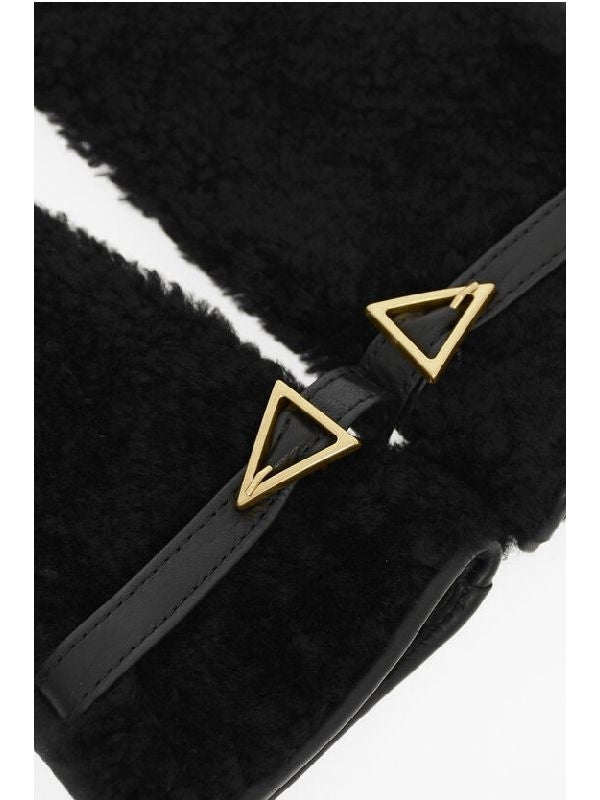 Triangle Buckle Fur Trimmed Leather Gloves