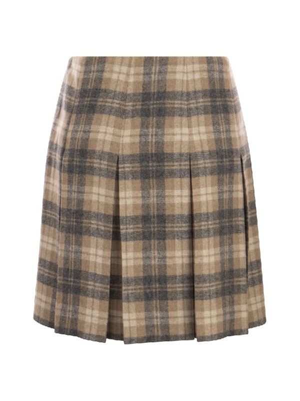 Allover Check Pleated Skirt