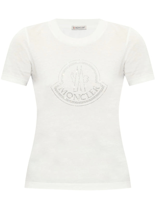MONCLER - Rhinestone Logo Cotton Short Sleeve
  T-Shirt - Jente